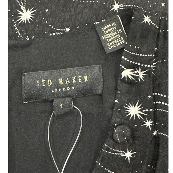 TED Baker Gemmi Long Puff Sleeve V Neck Ruffle Hem Pockets Shift Mini Dress NEW - Picture 14 of 14